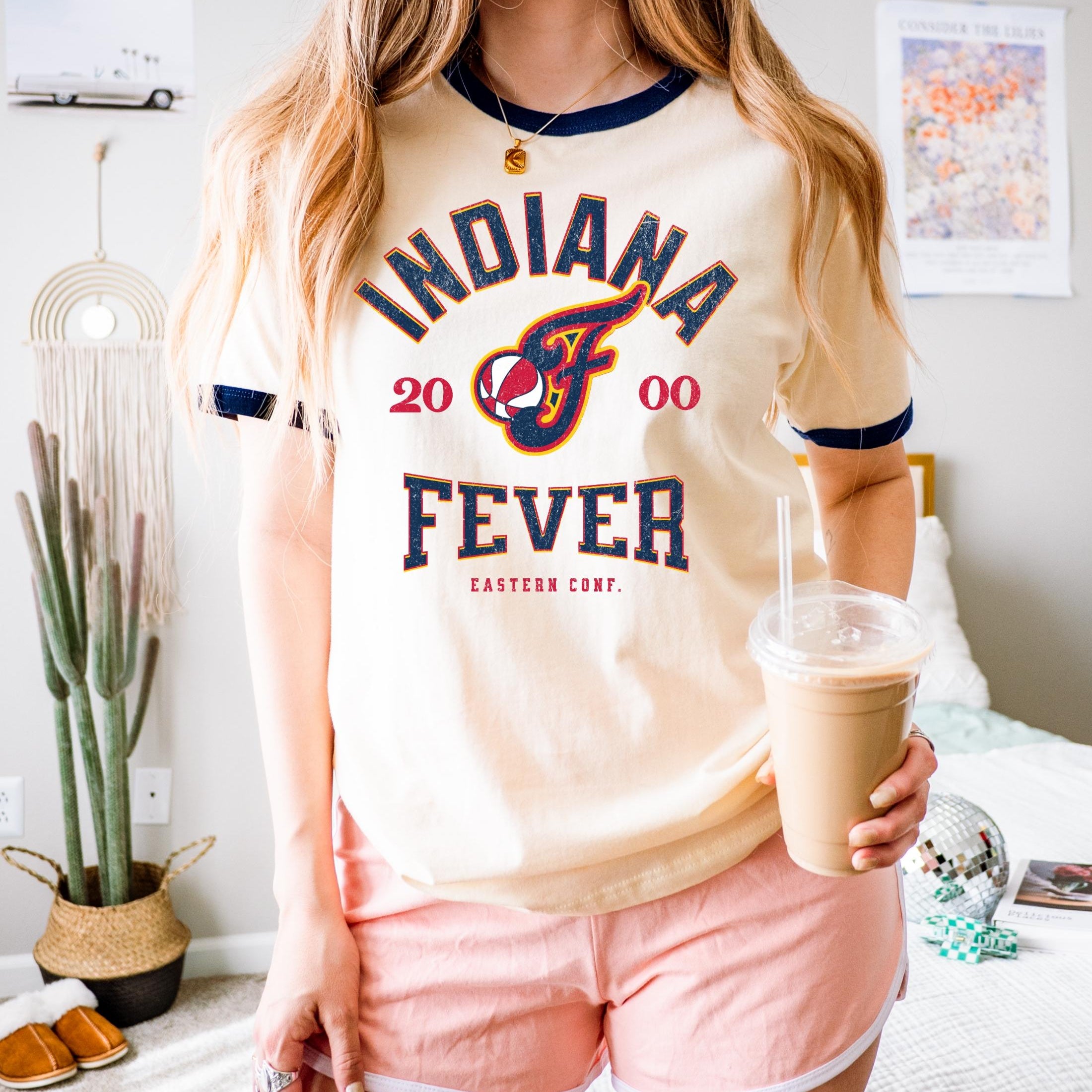 Indiana Fever Vintage Hoops Ringer T-Shirt