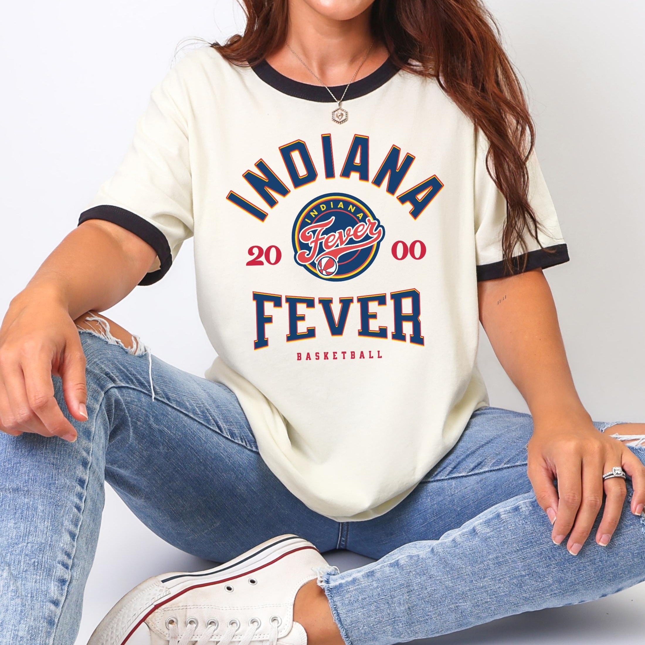 Indiana Fever Vintage Hoops Unisex Ringer Tee