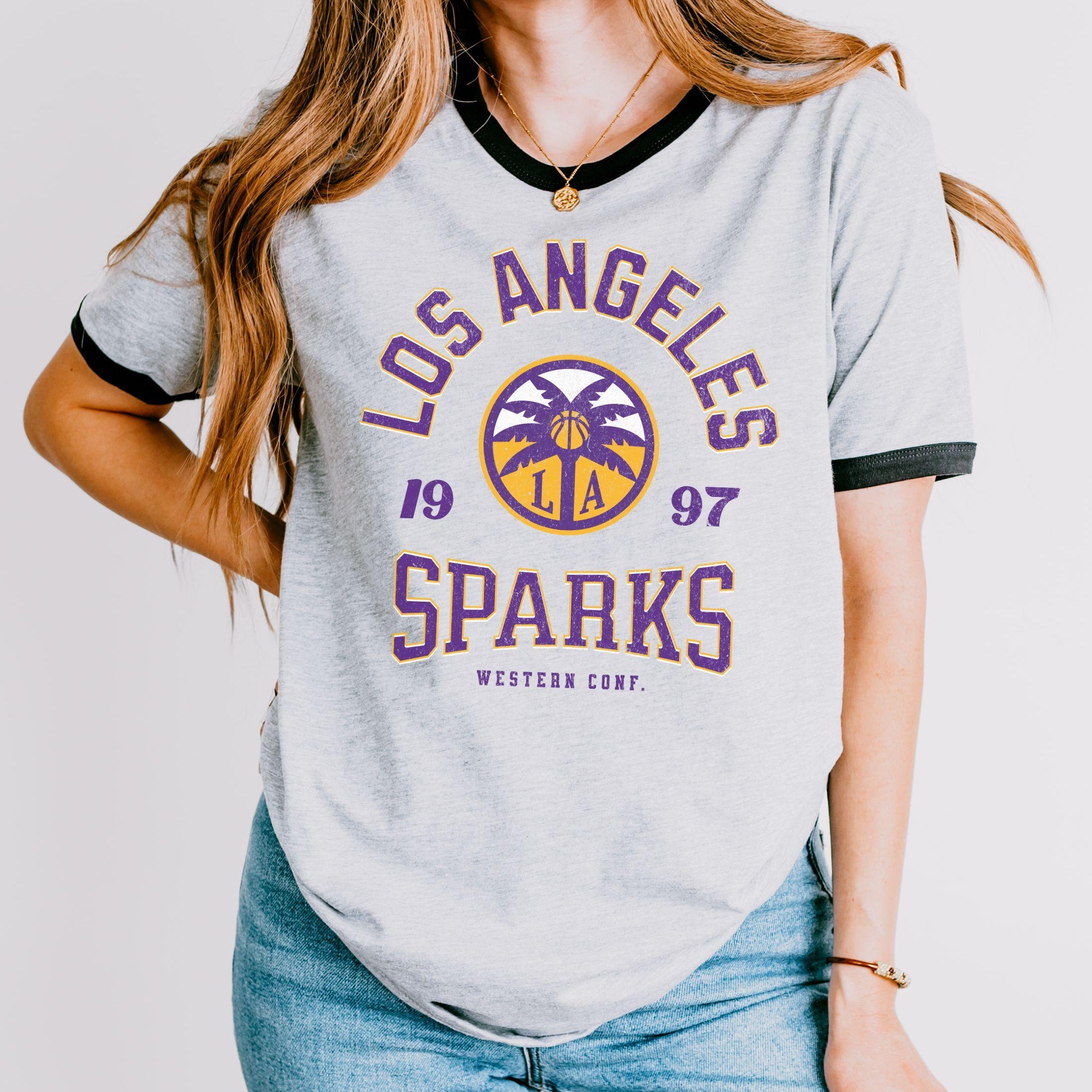 Los Angeles Sparks Vintage Hoops Ringer T-Shirt