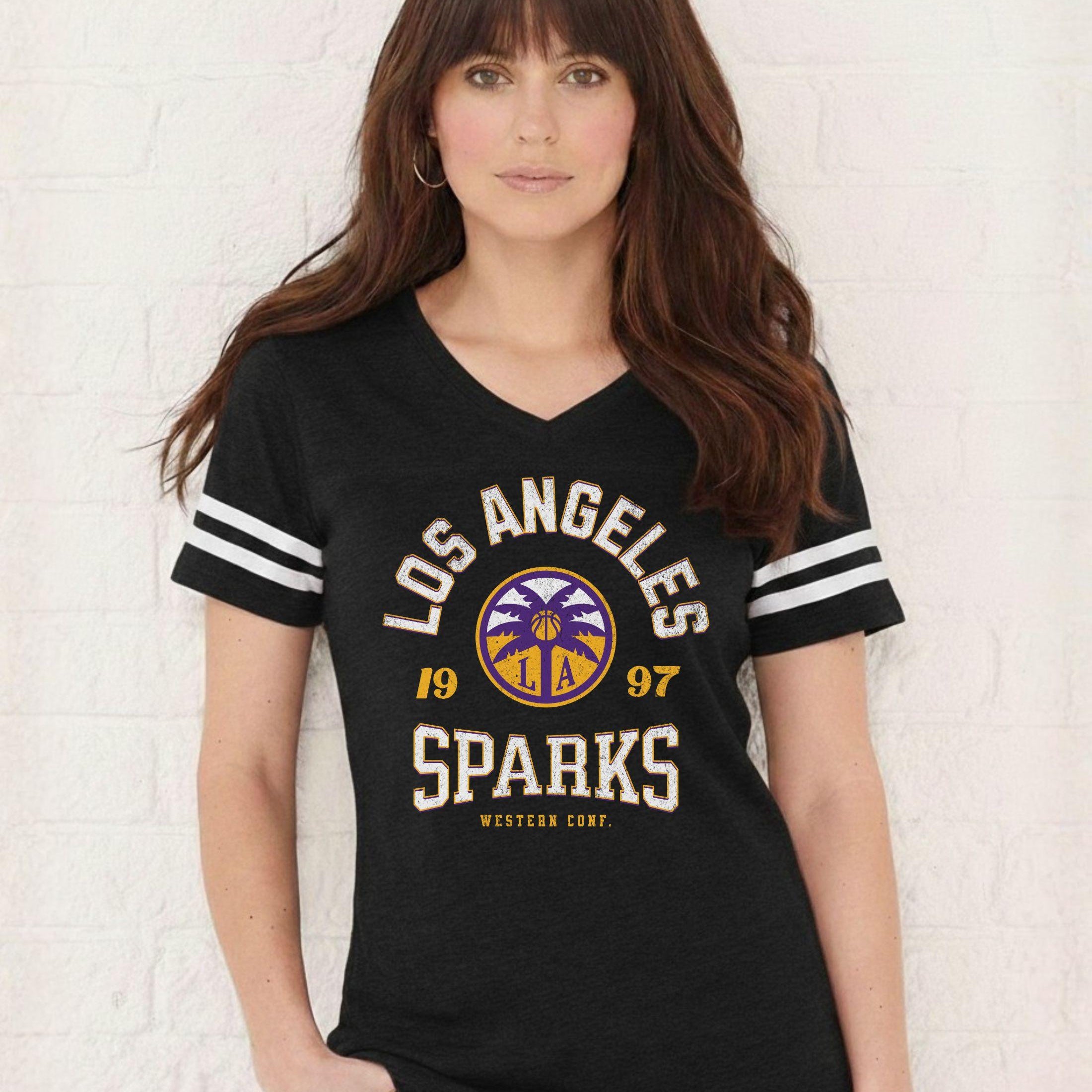 Los Angeles Sparks Vintage Hoops Women's V-Neck Tee
