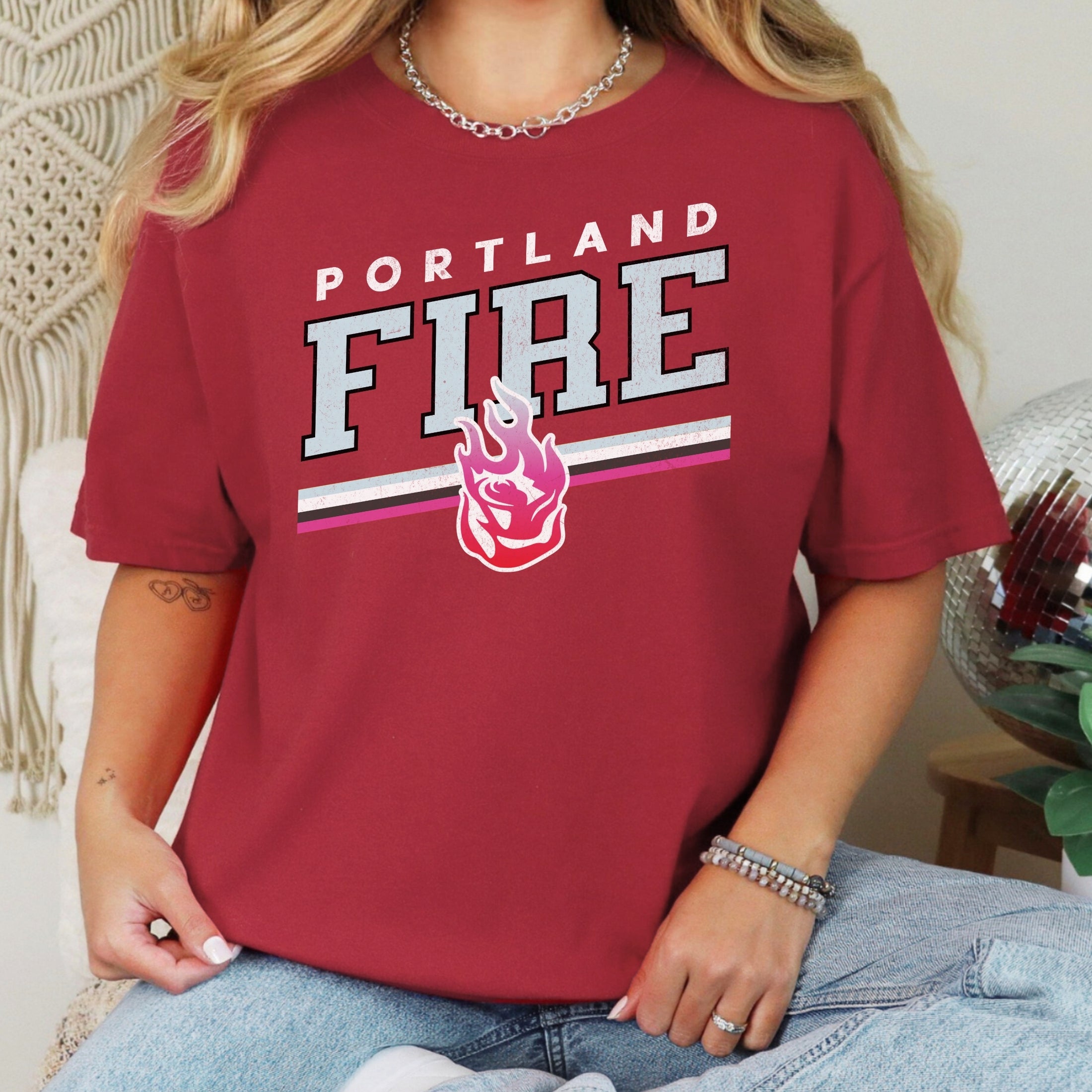 Portland Fire Alternate Logo Bold Stripes T-Shirt