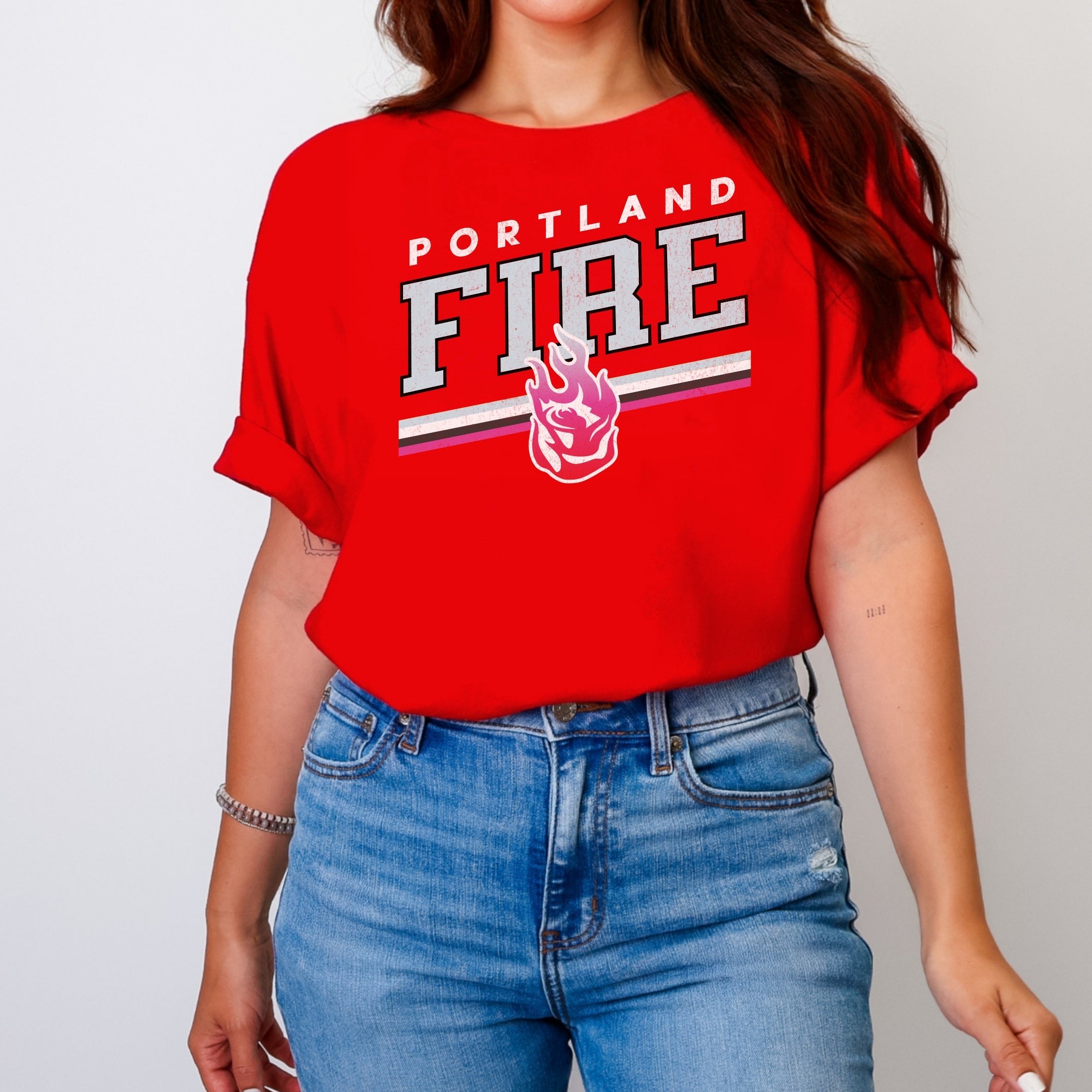 Portland Fire Alternate Logo Bold Stripes T-Shirt