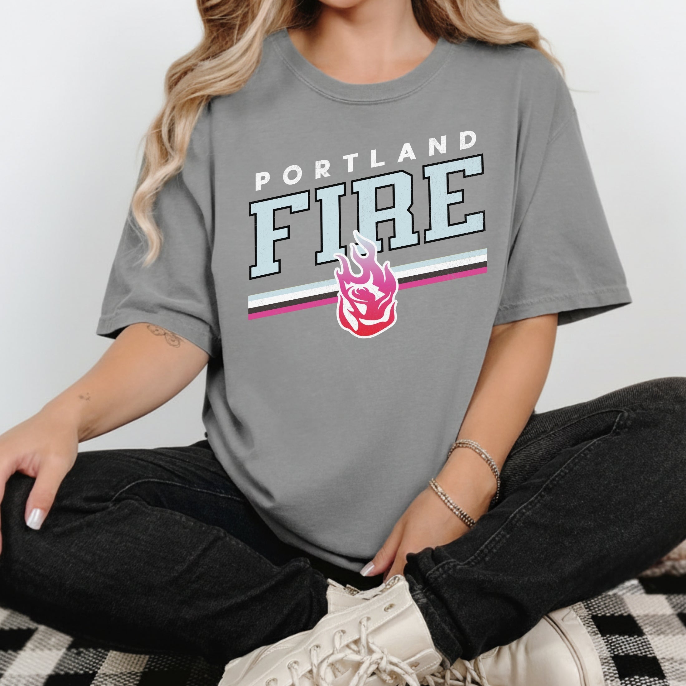 Portland Fire Alternate Logo Bold Stripes T-Shirt