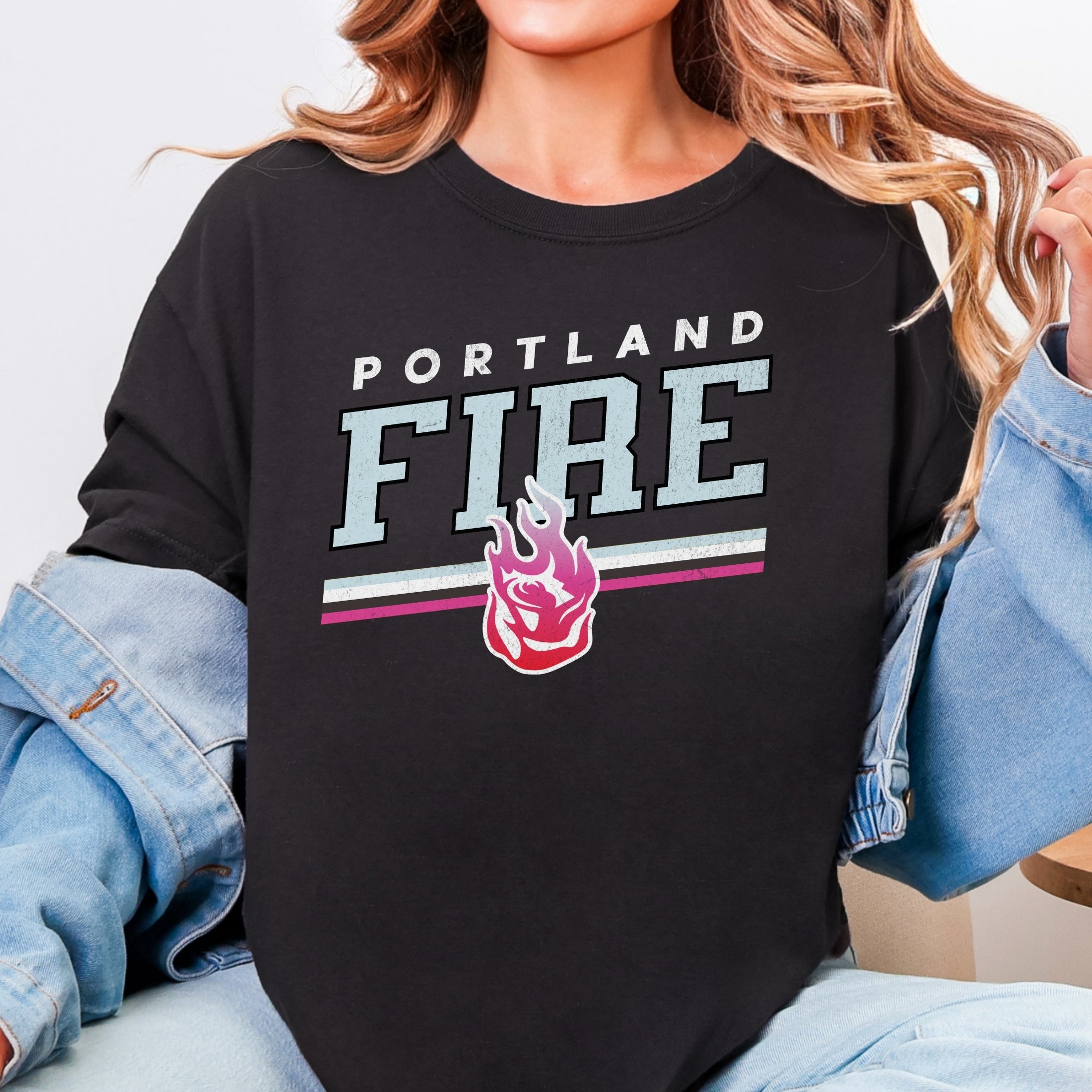 Portland Fire Alternate Logo Bold Stripes T-Shirt
