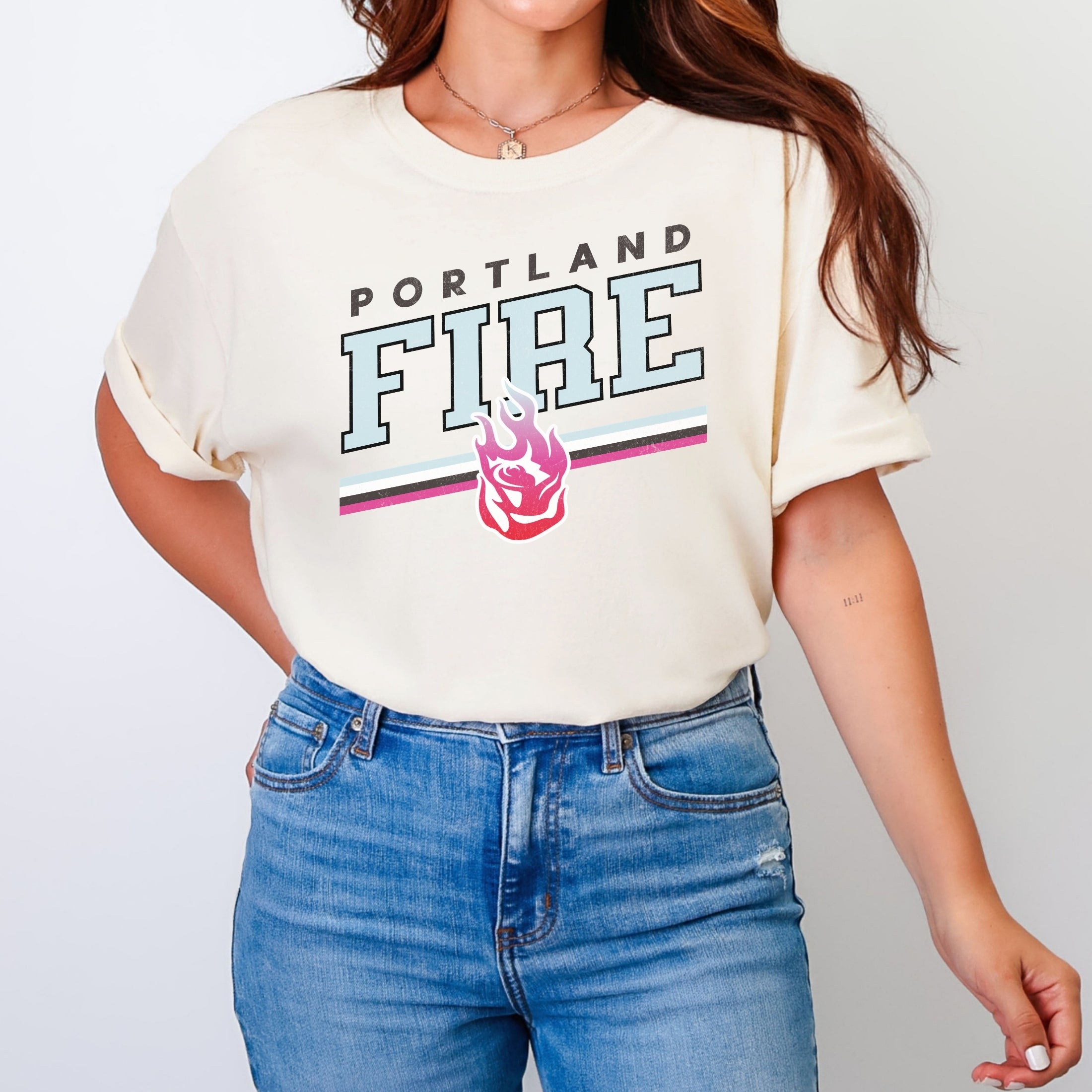 Portland Fire Alternate Logo Bold Stripes T-Shirt