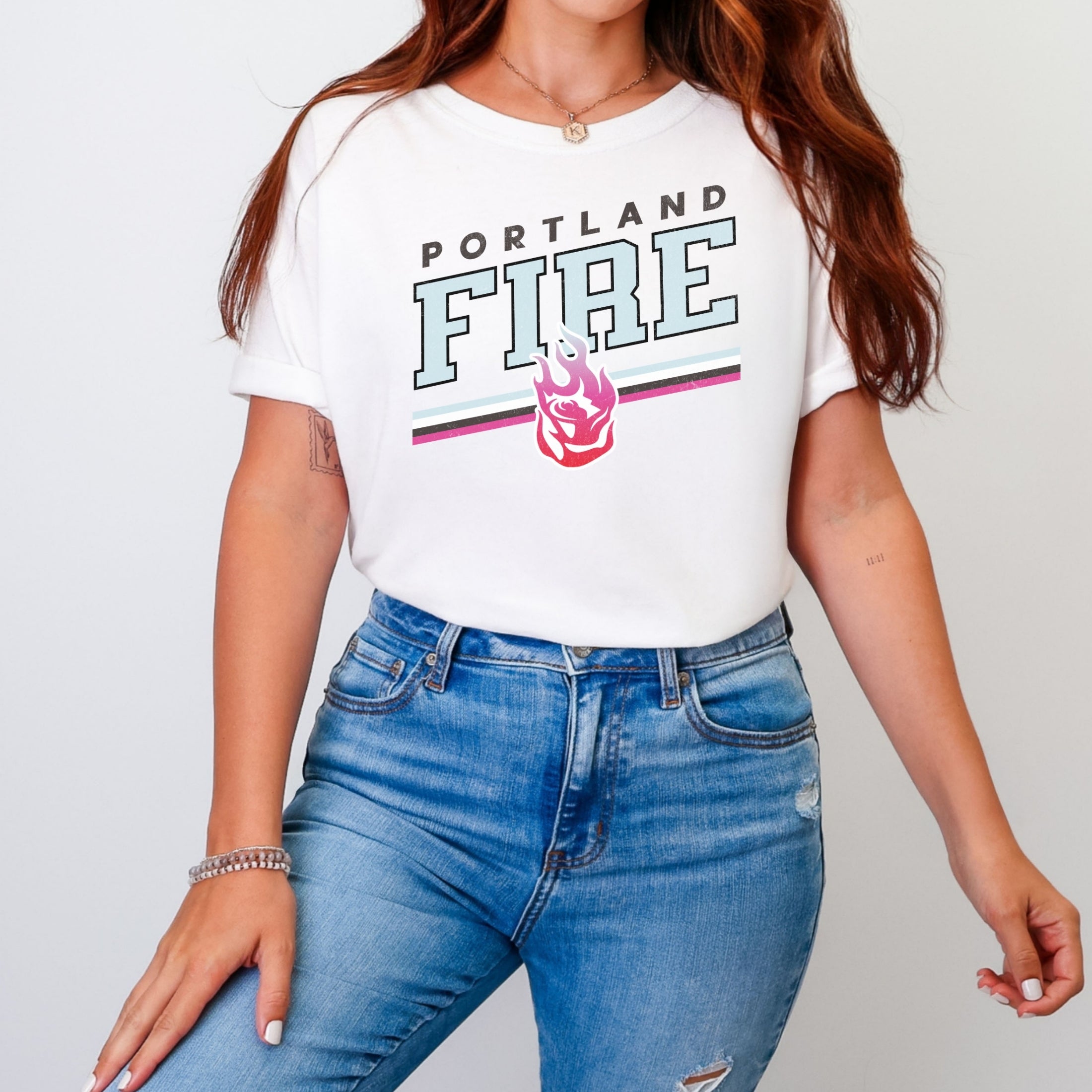 Portland Fire Alternate Logo Bold Stripes T-Shirt