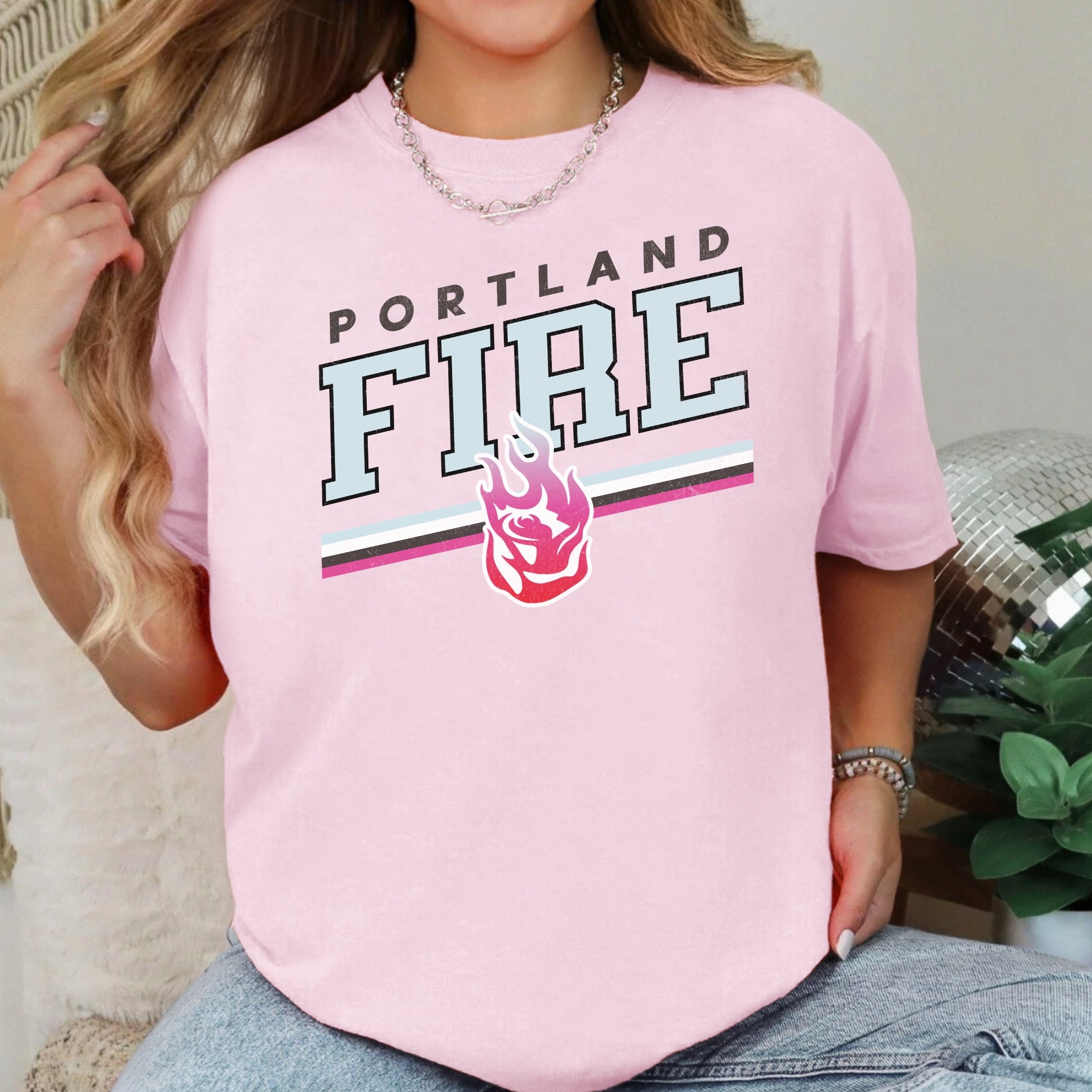 Portland Fire Alternate Logo Bold Stripes T-Shirt