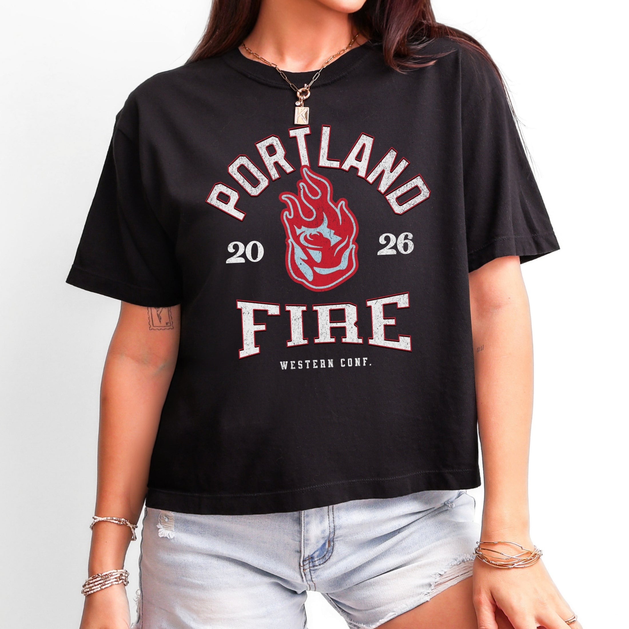 Portland Fire Vintage Hoops Women's Cropped Boxy T-Shirt