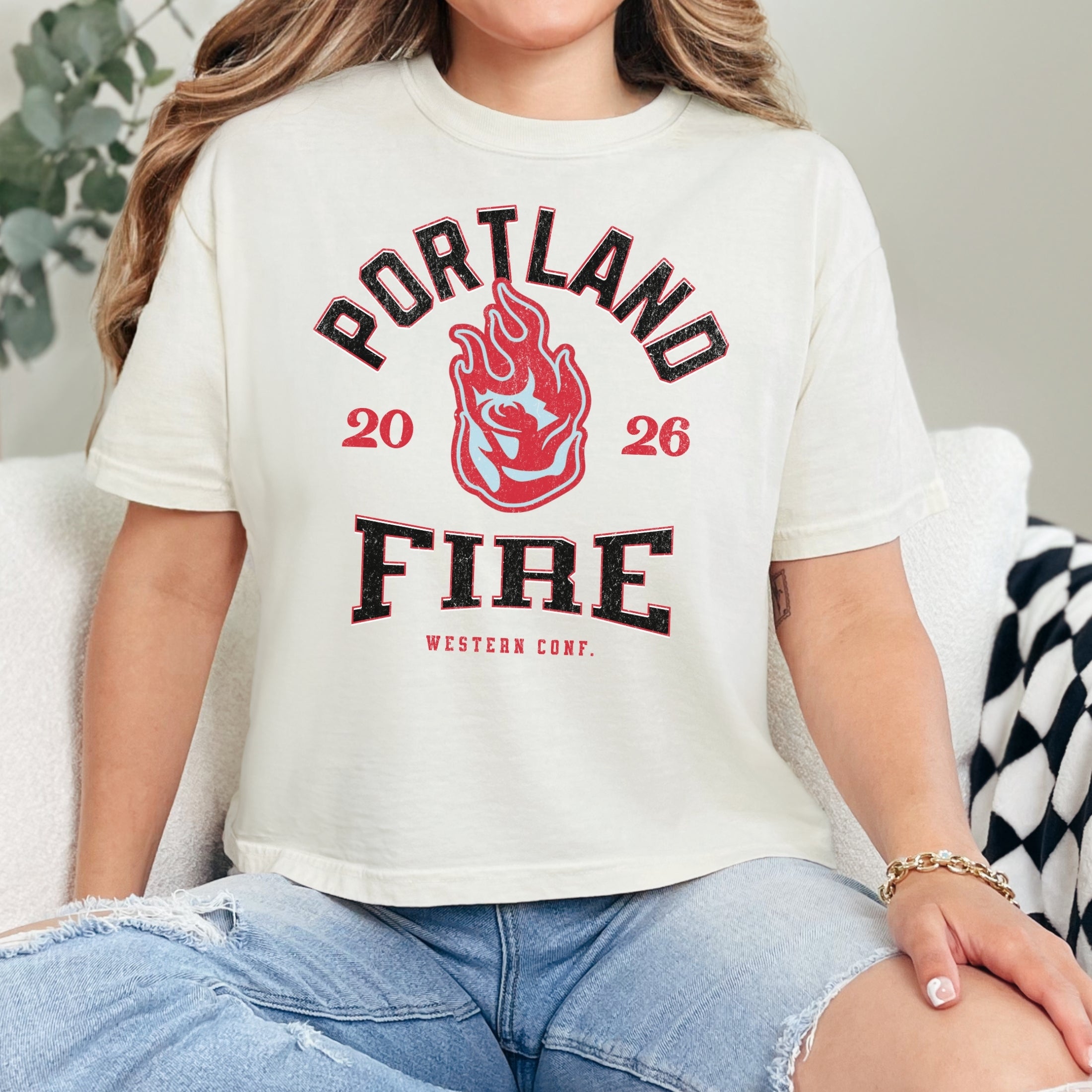 Portland Fire Vintage Hoops Women's Cropped Boxy T-Shirt