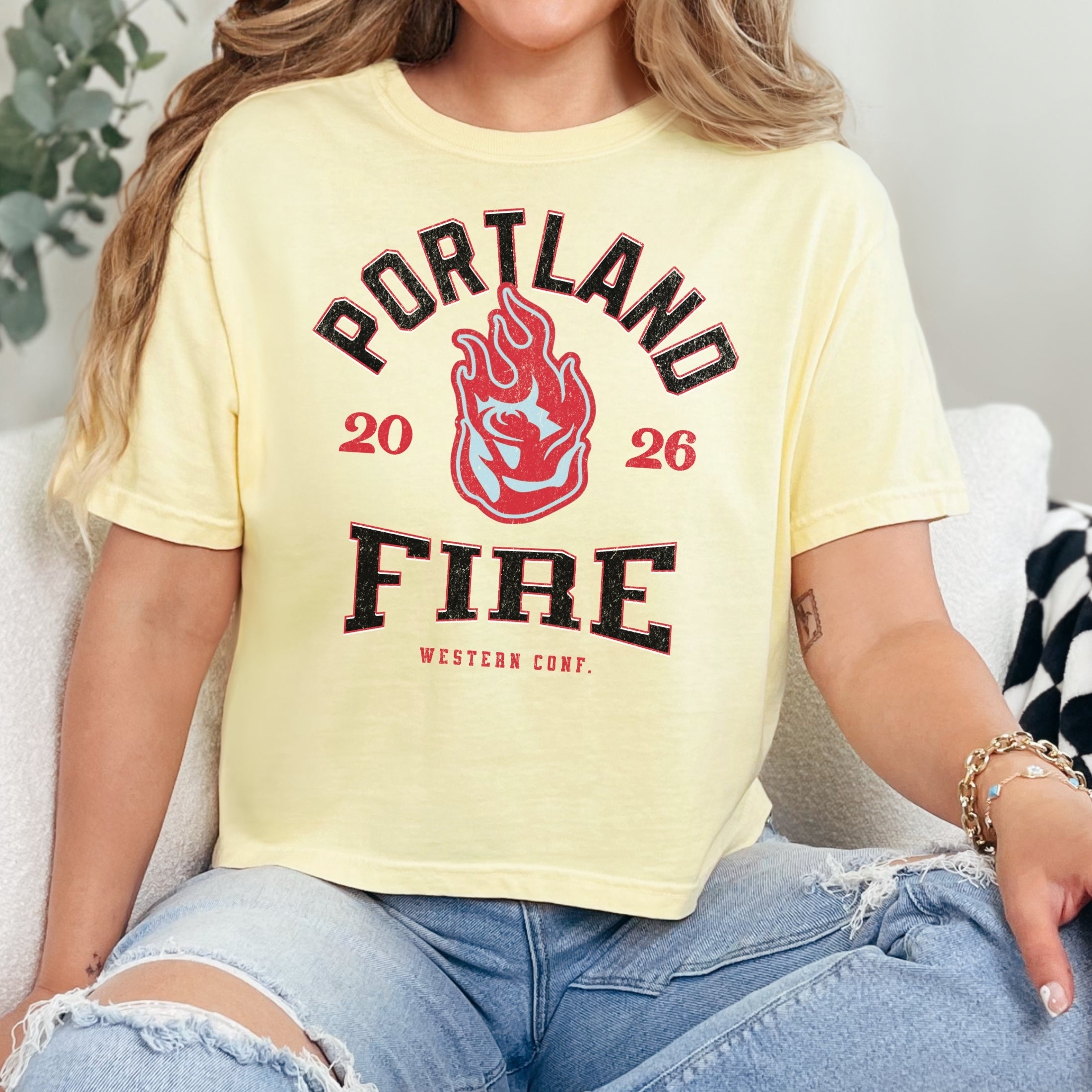 Portland Fire Vintage Hoops Women's Cropped Boxy T-Shirt