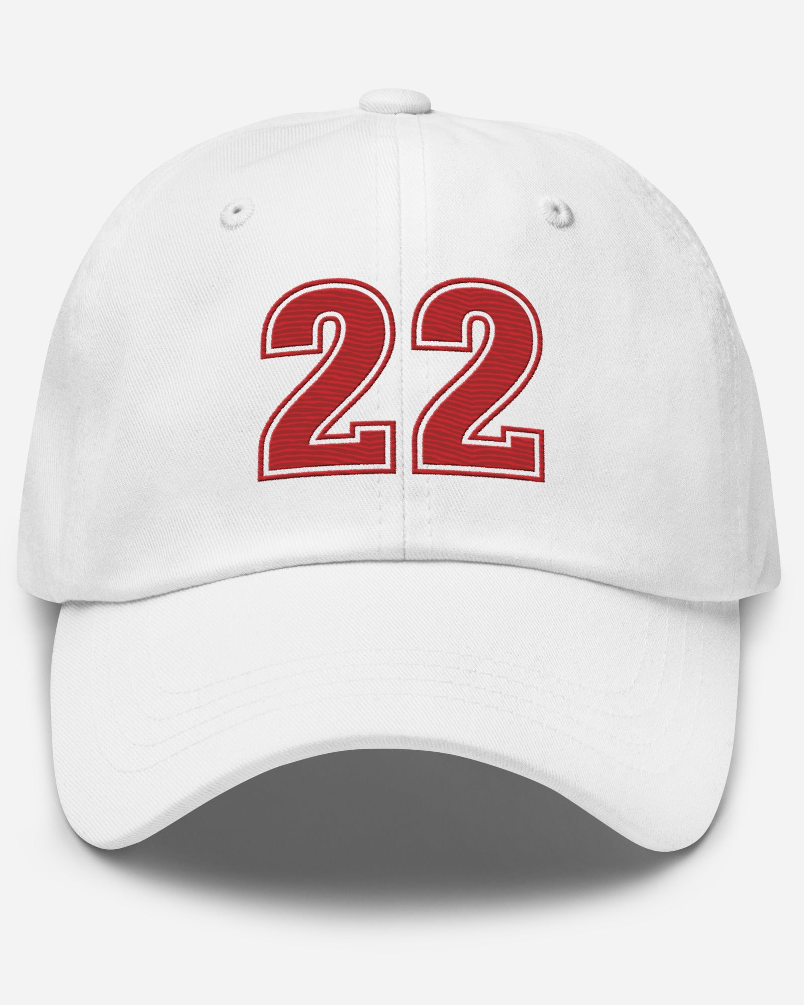 White dad hat embroidered with number 22