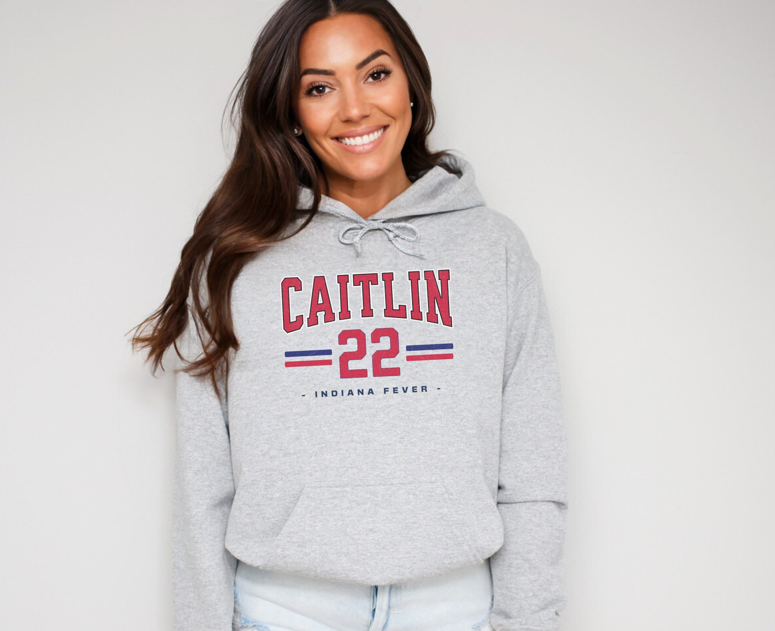 Woman wearing sport grey Caitlin Clark 22 Hoodie