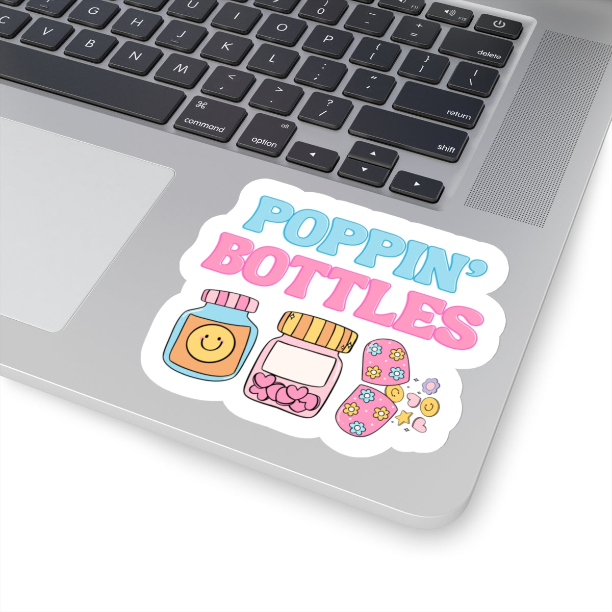 4 inch sticker of pill bottles on laptop