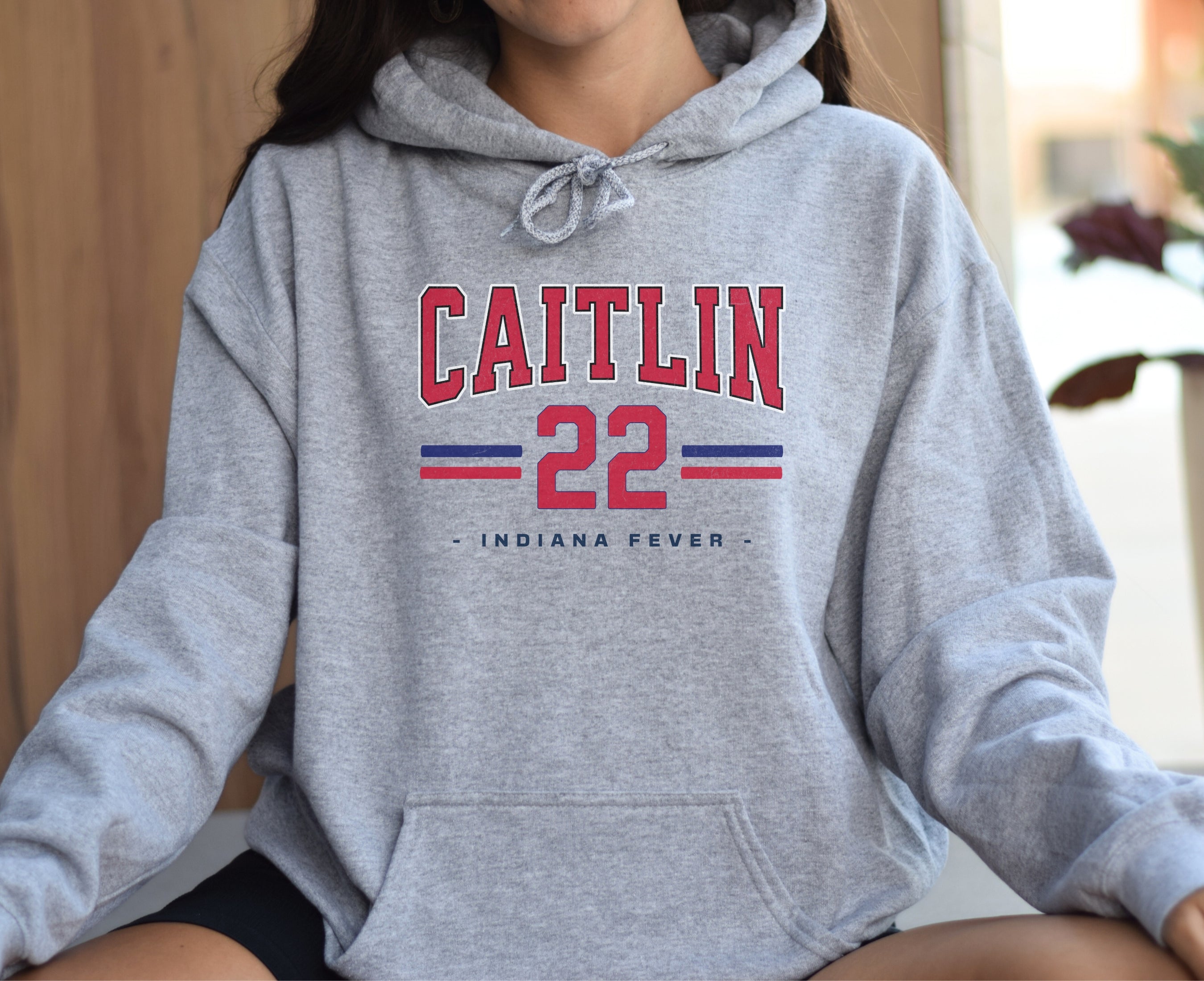 Girl wearing sport grey Caitlin Clark 22 Hoodie