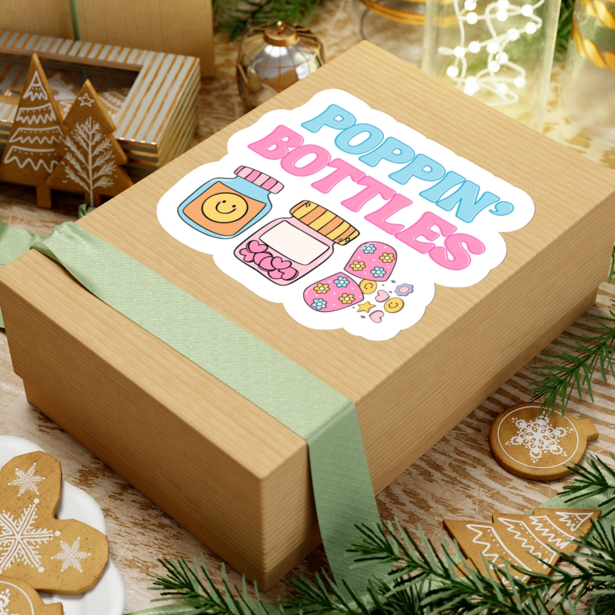 6 inch sticker of pill bottles on box