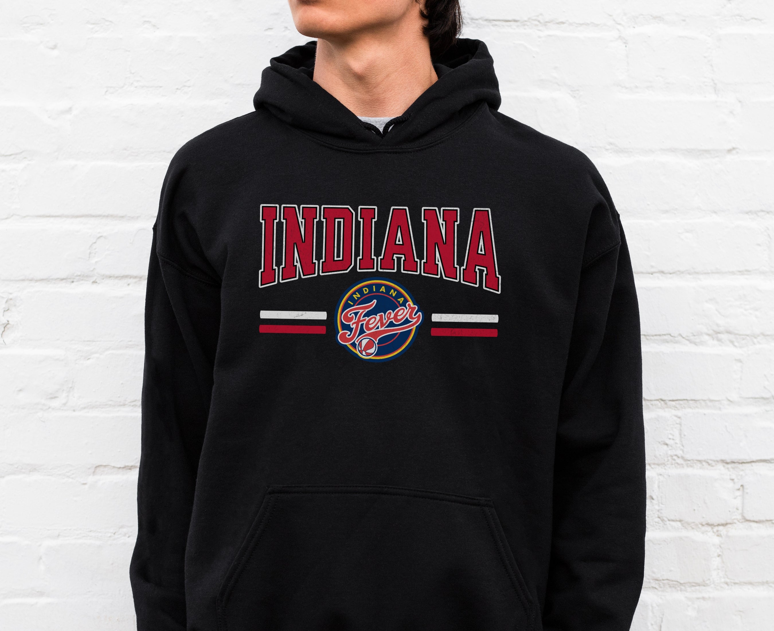 Man wearing black Indiana Fever Hoodie Sweatshirt