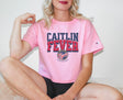 Girl wearing Caitlin Fever Crop Top t-shirt in pink