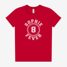 Red t-shirt with 'Sophie Fever' design on a white background