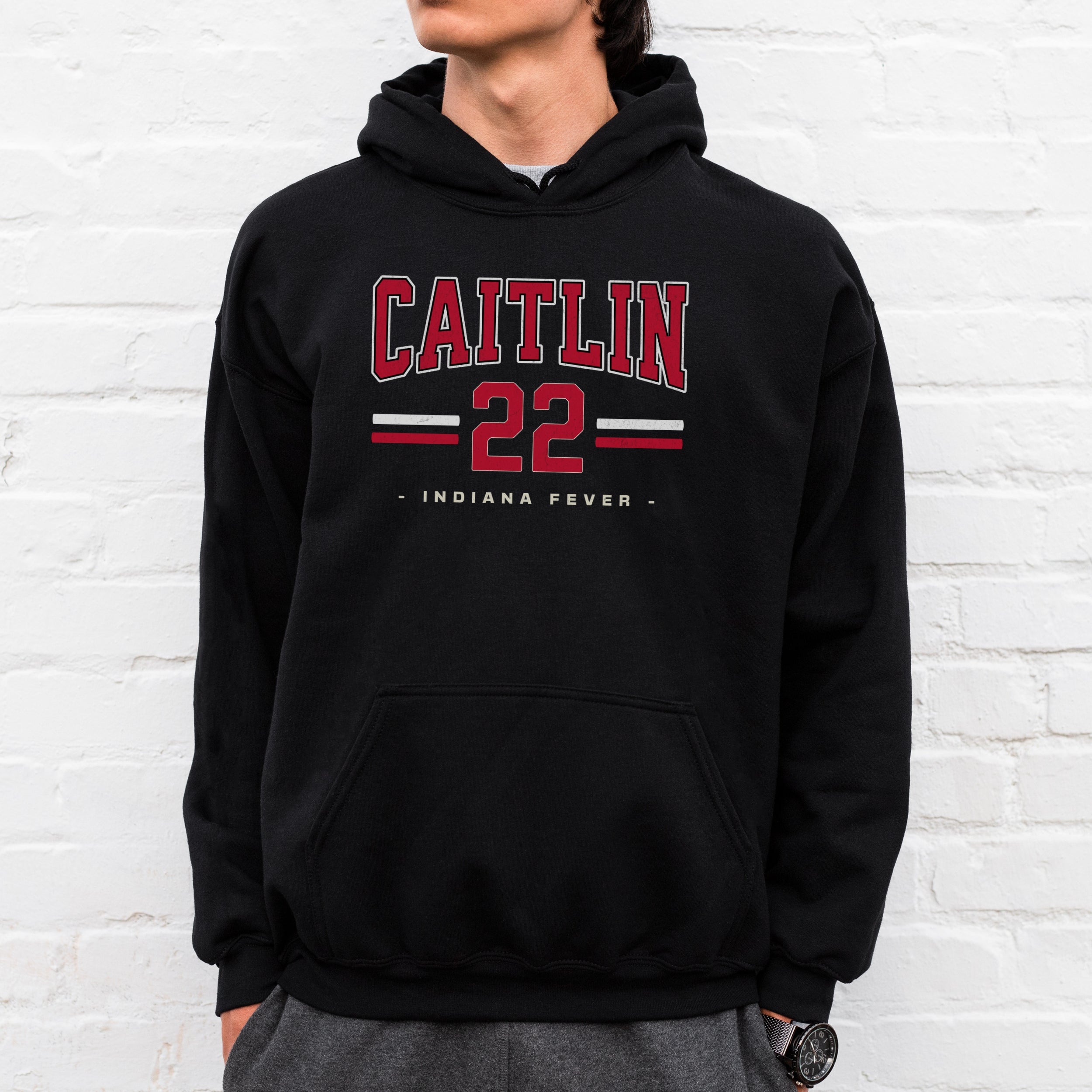 Man wearing black Caitlin Clark 22 Hoodie