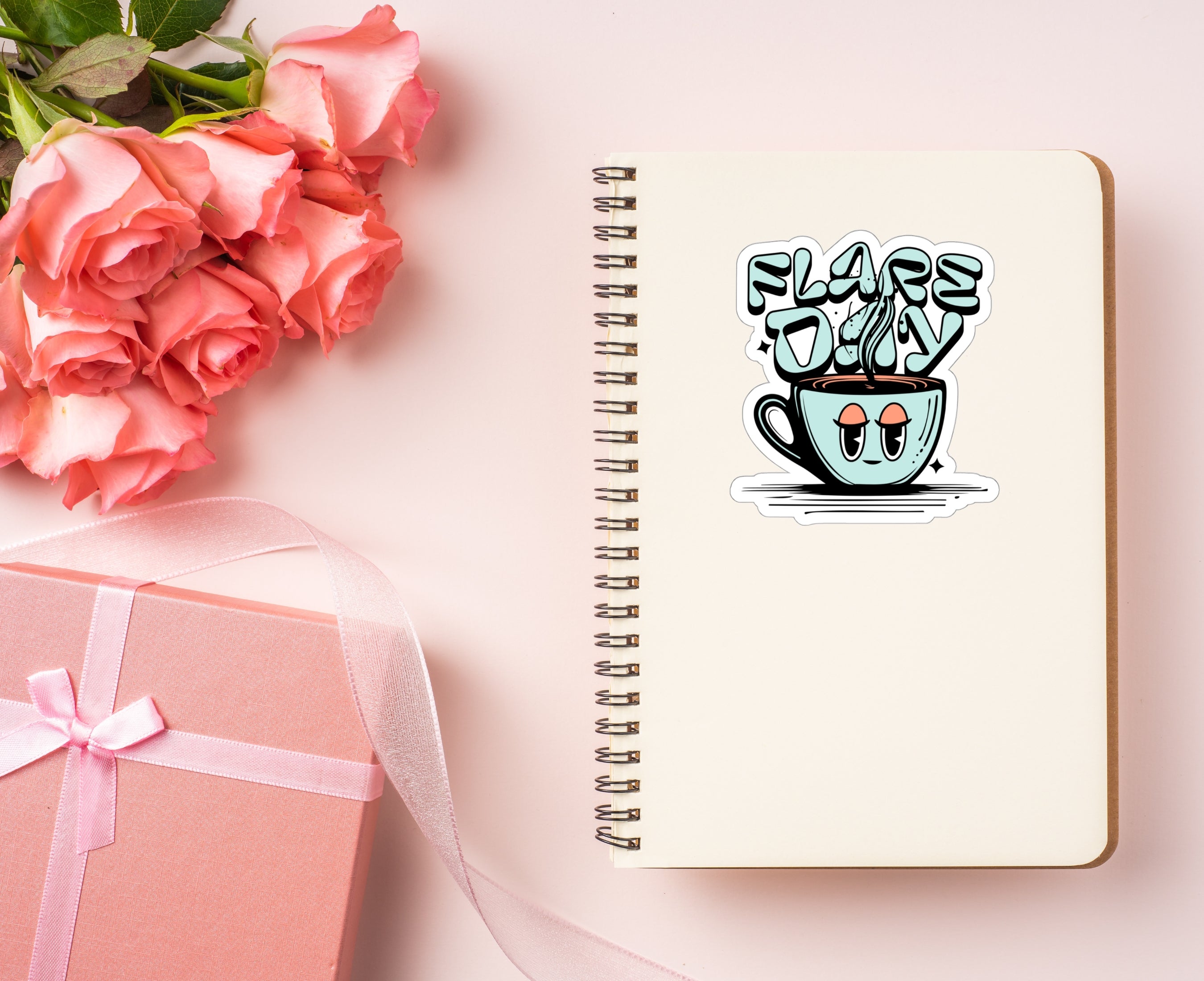 Tired mug flare day sticker on notebook