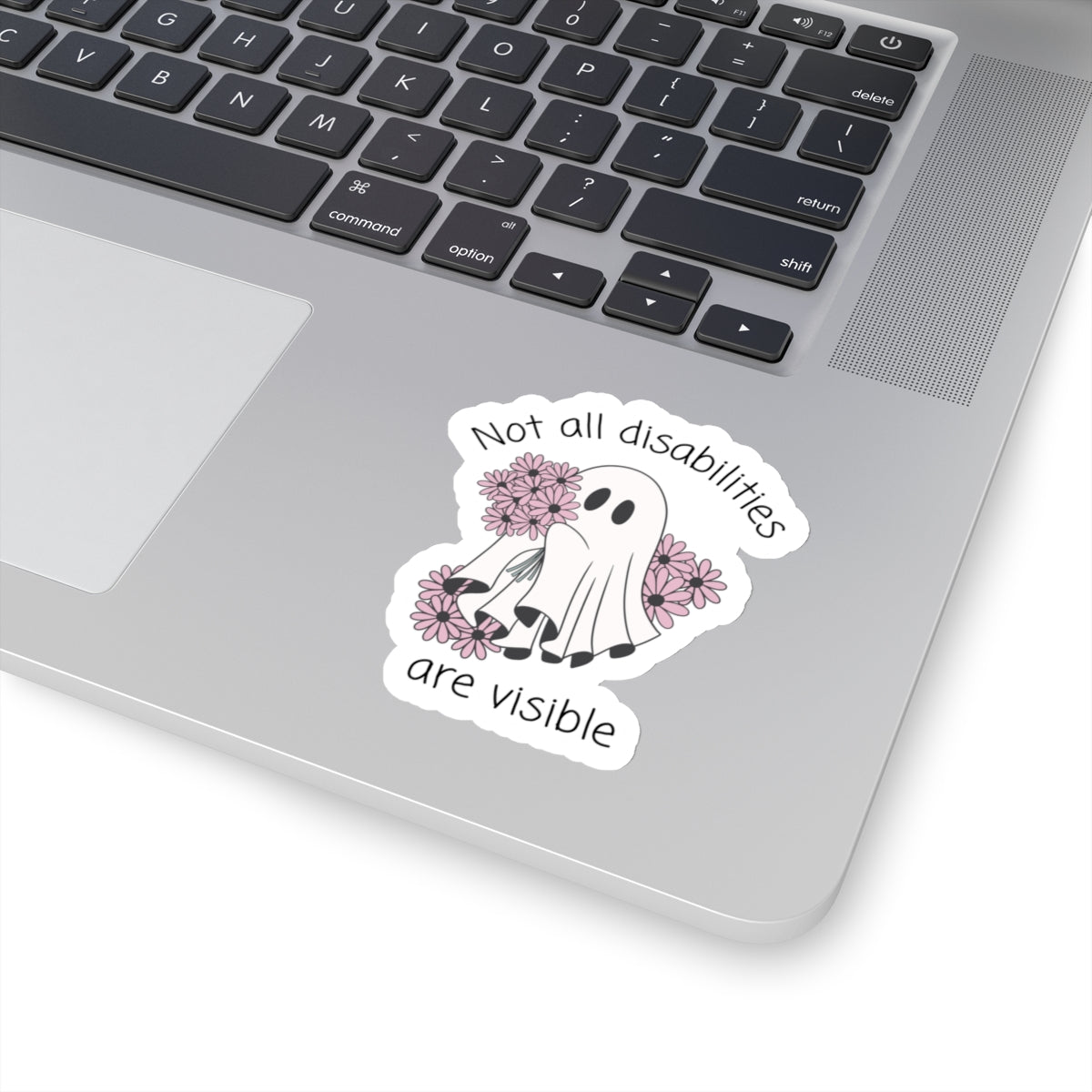 3 inch invisible illness ghost sticker on laptop