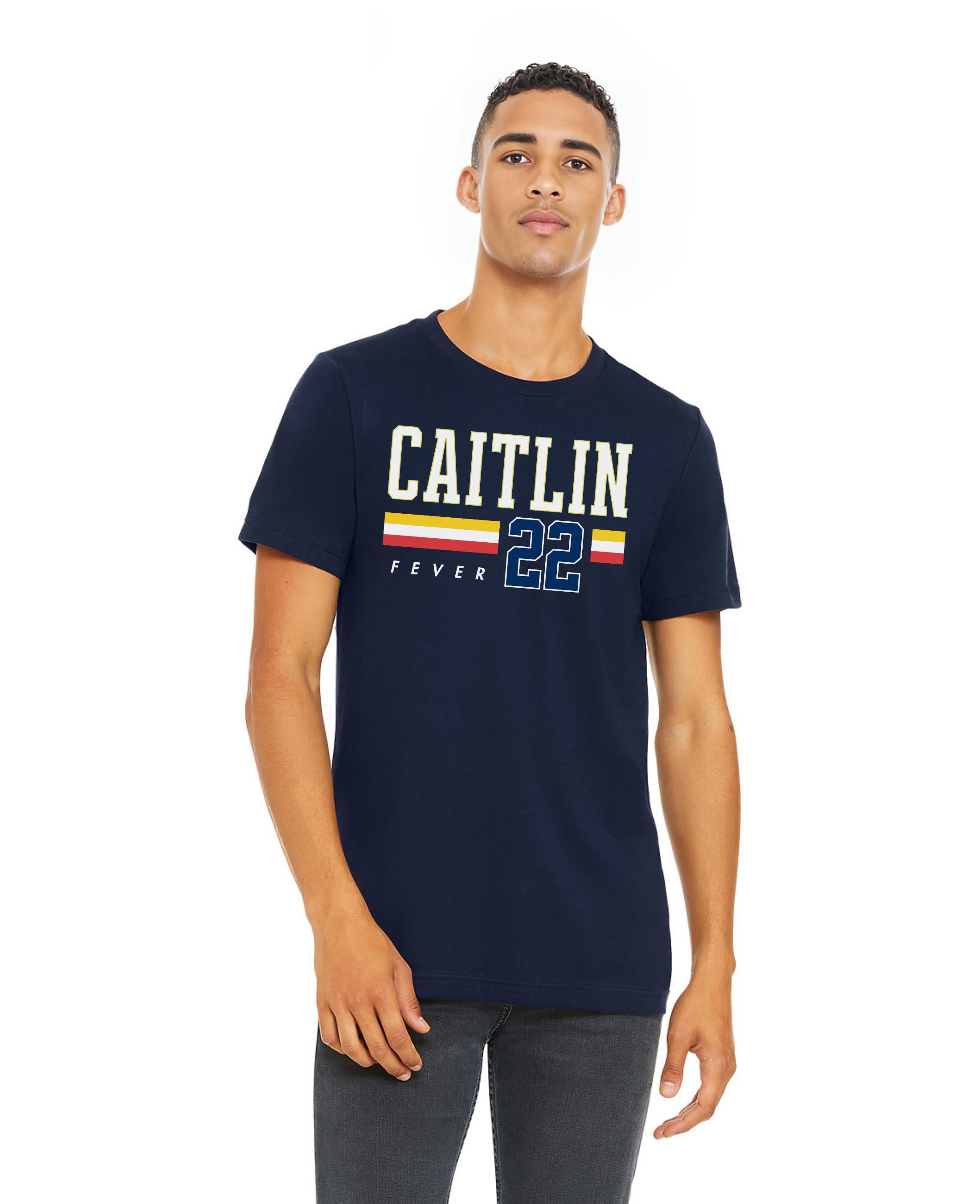 Person wearing t-shirt with 'CAITLIN FEVER' printed on it