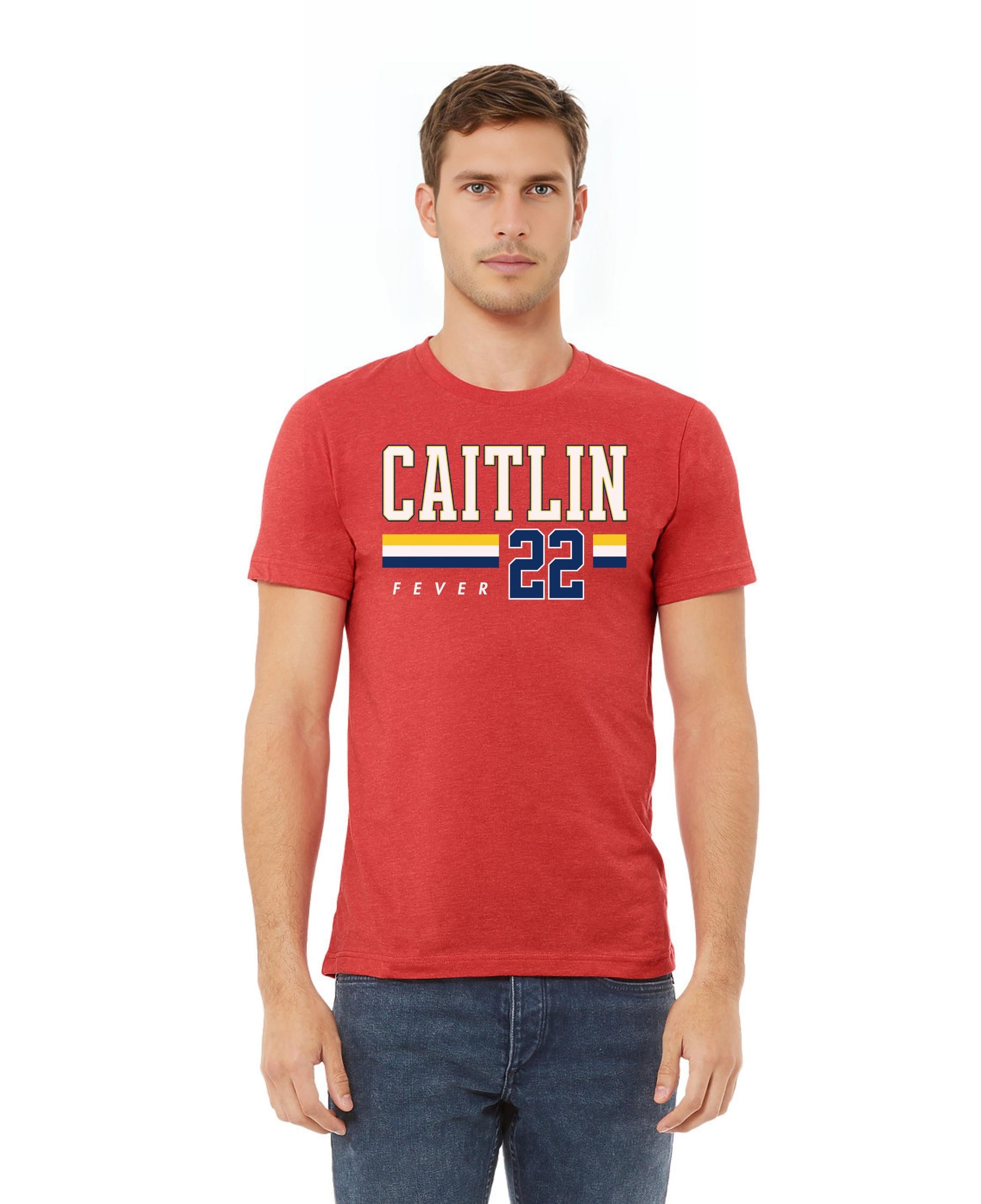 Person wearing t-shirt with 'CAITLIN FEVER' printed on it