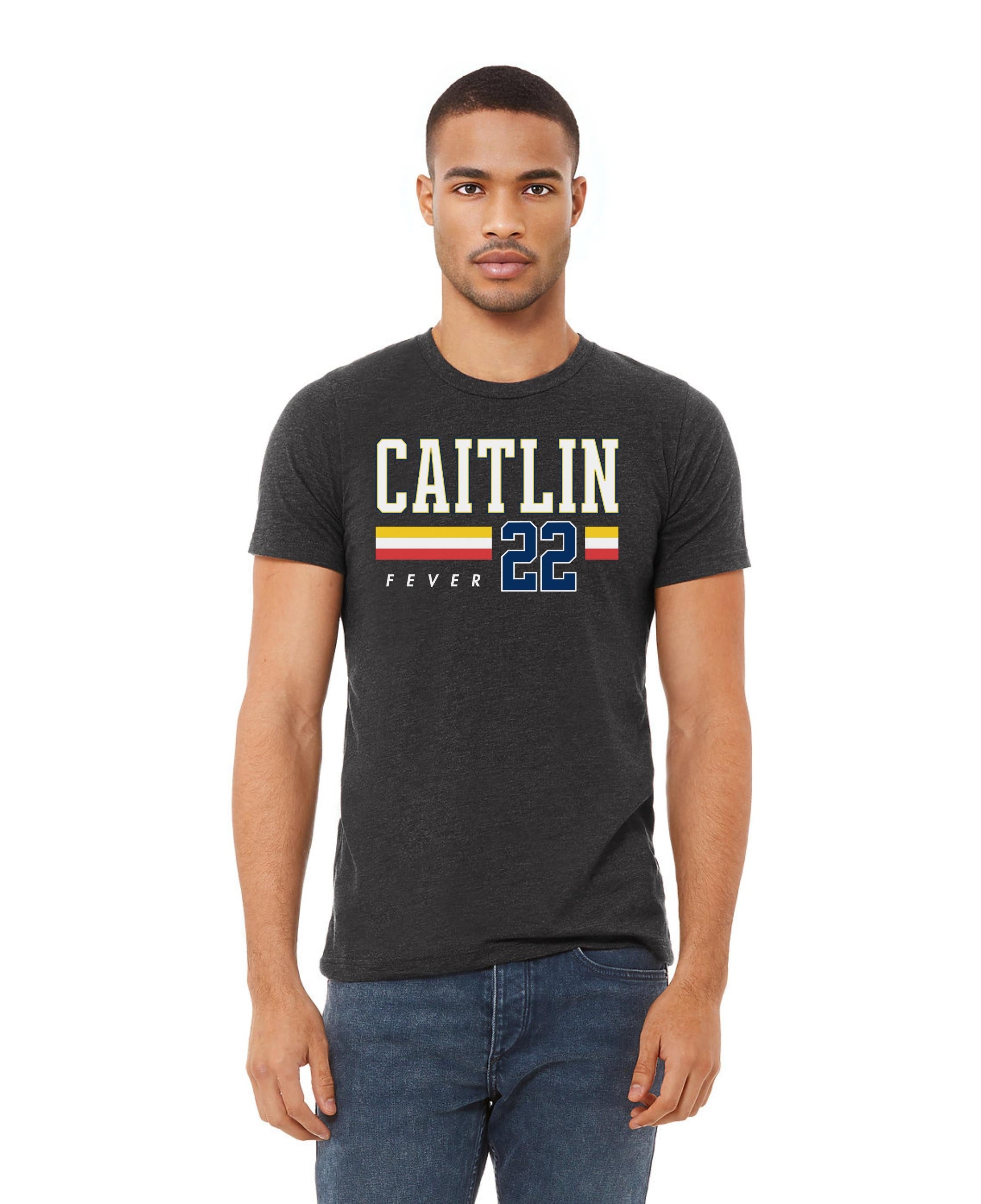 Person wearing t-shirt with 'CAITLIN FEVER' printed on it