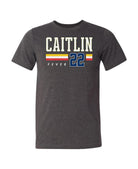 Person wearing t-shirt with 'CAITLIN FEVER' printed on it
