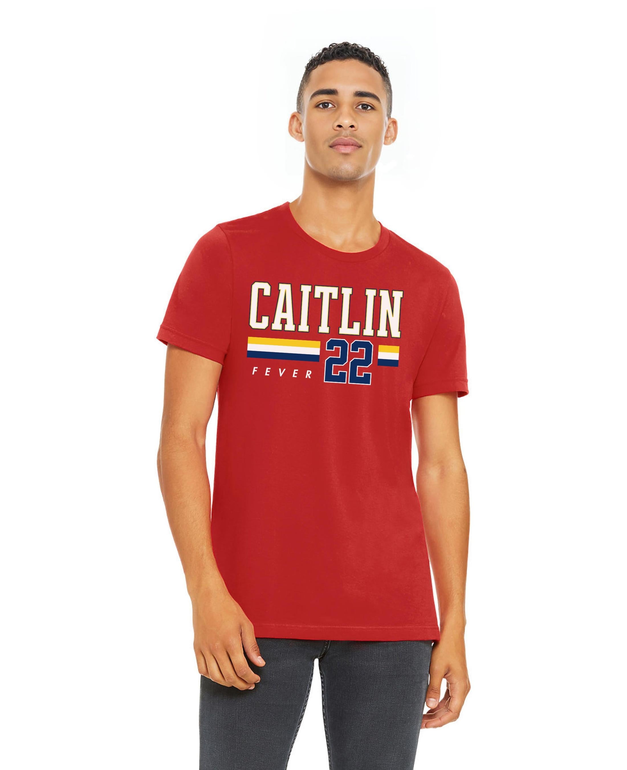 Person wearing t-shirt with 'CAITLIN FEVER' printed on it