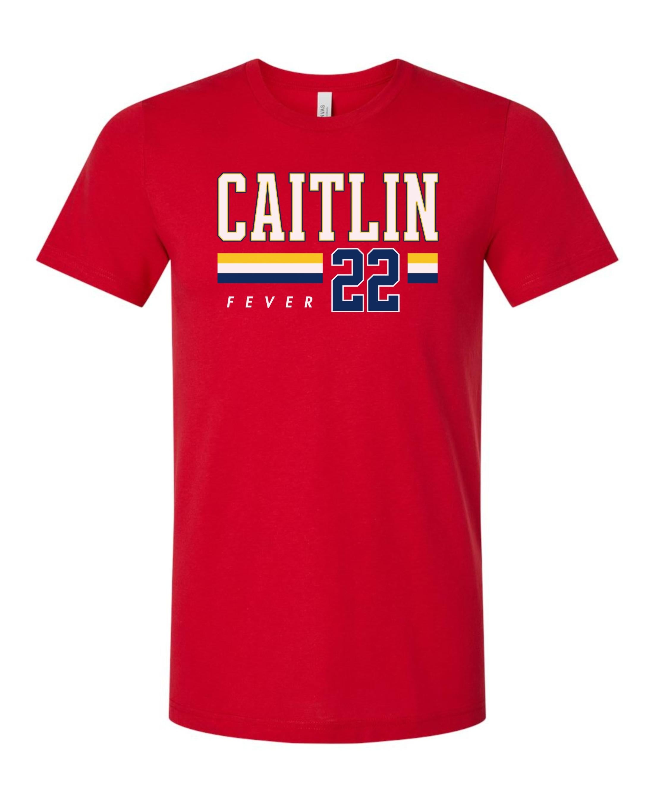 Person wearing t-shirt with 'CAITLIN FEVER' printed on it