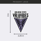 Golden State Valkyries logo stickers on light grey background