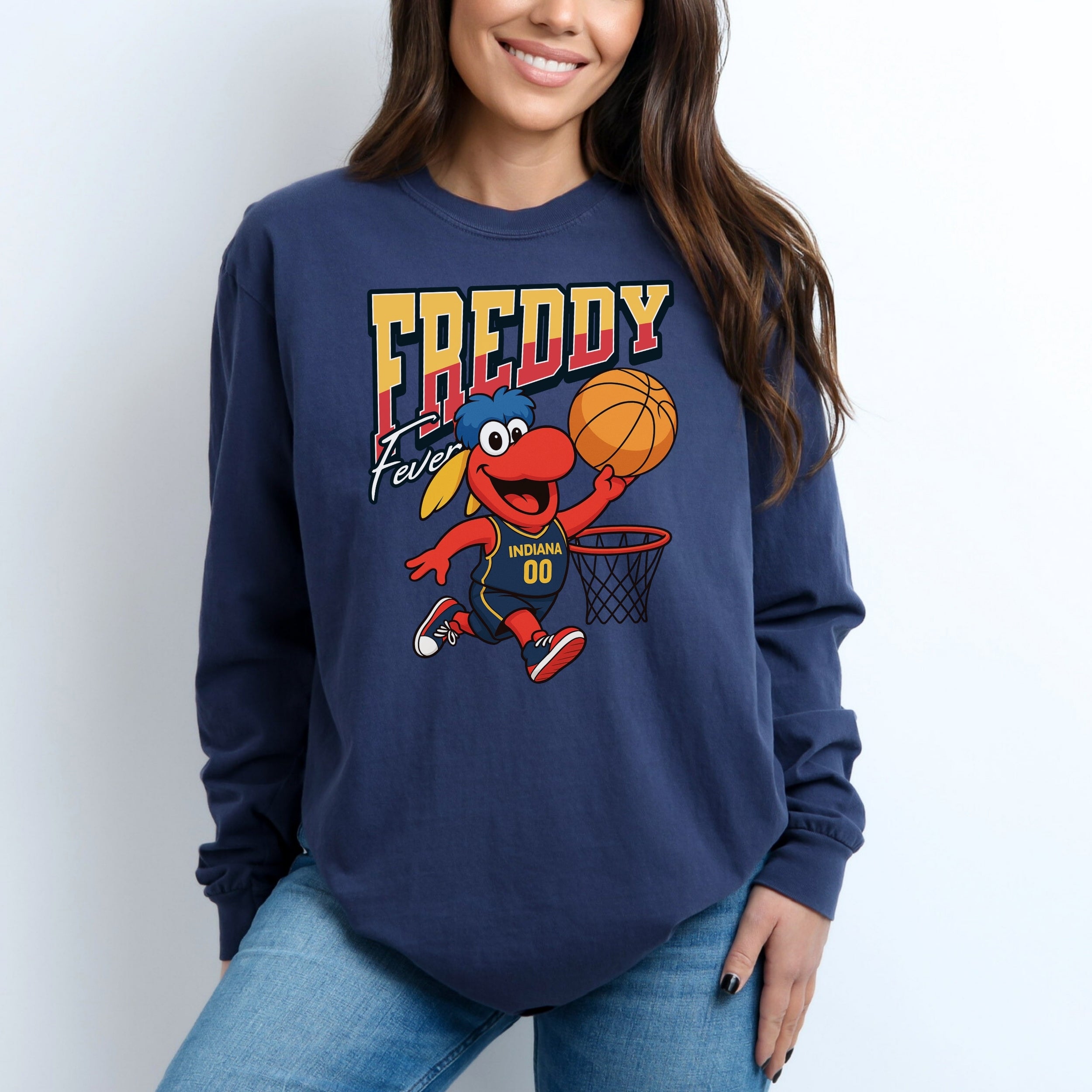 Indiana Fever Freddy Fever Mascot Long Sleeve Tee