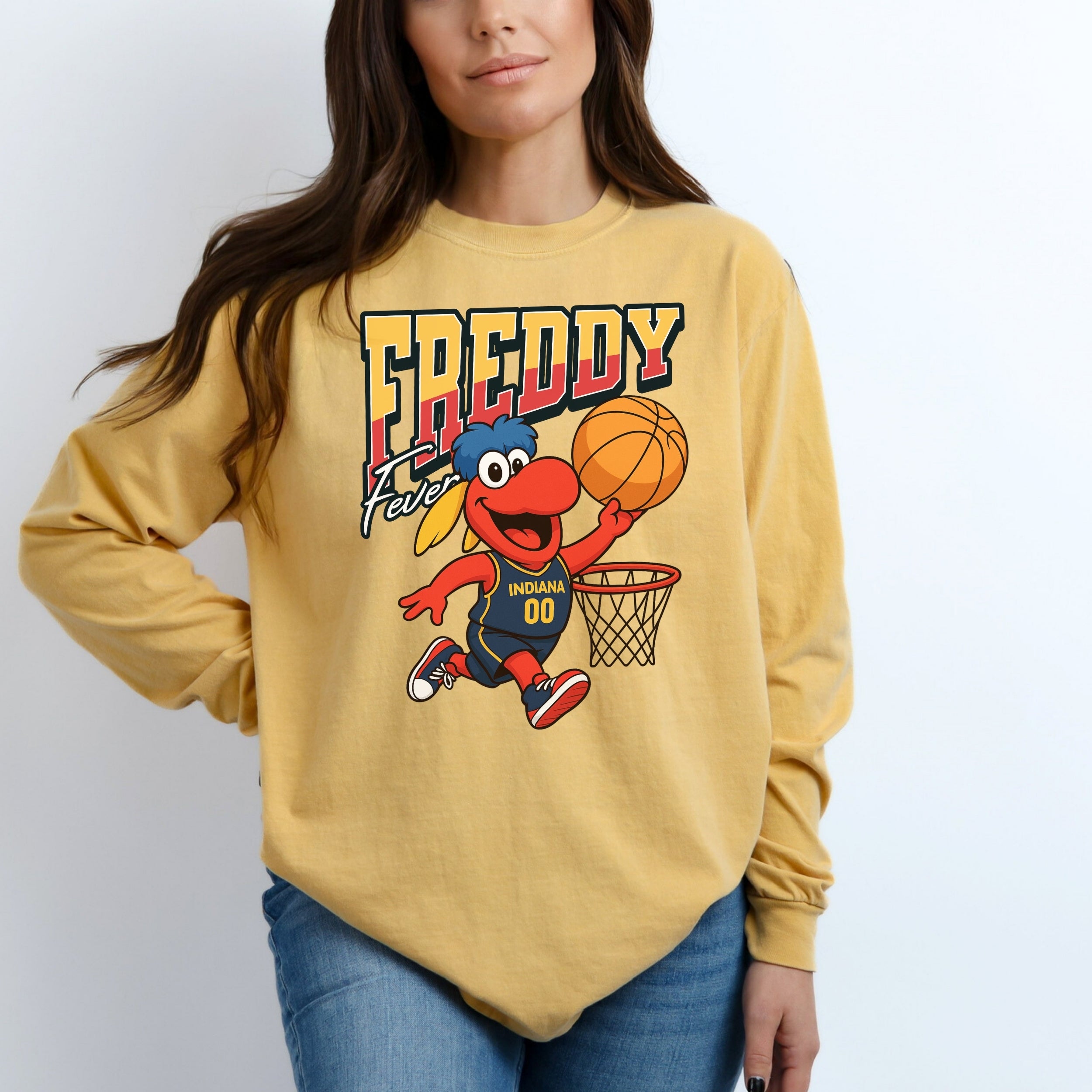 Indiana Fever Freddy Fever Mascot Long Sleeve Tee