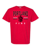 Red t-shirt with 'Portland Fire' text and logo on a white background