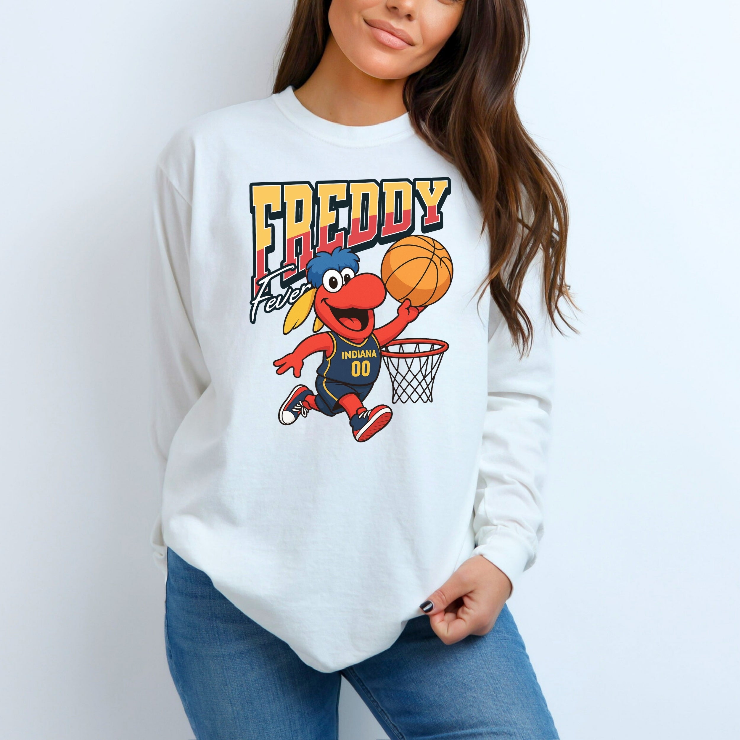 Indiana Fever Freddy Fever Mascot Long Sleeve Tee