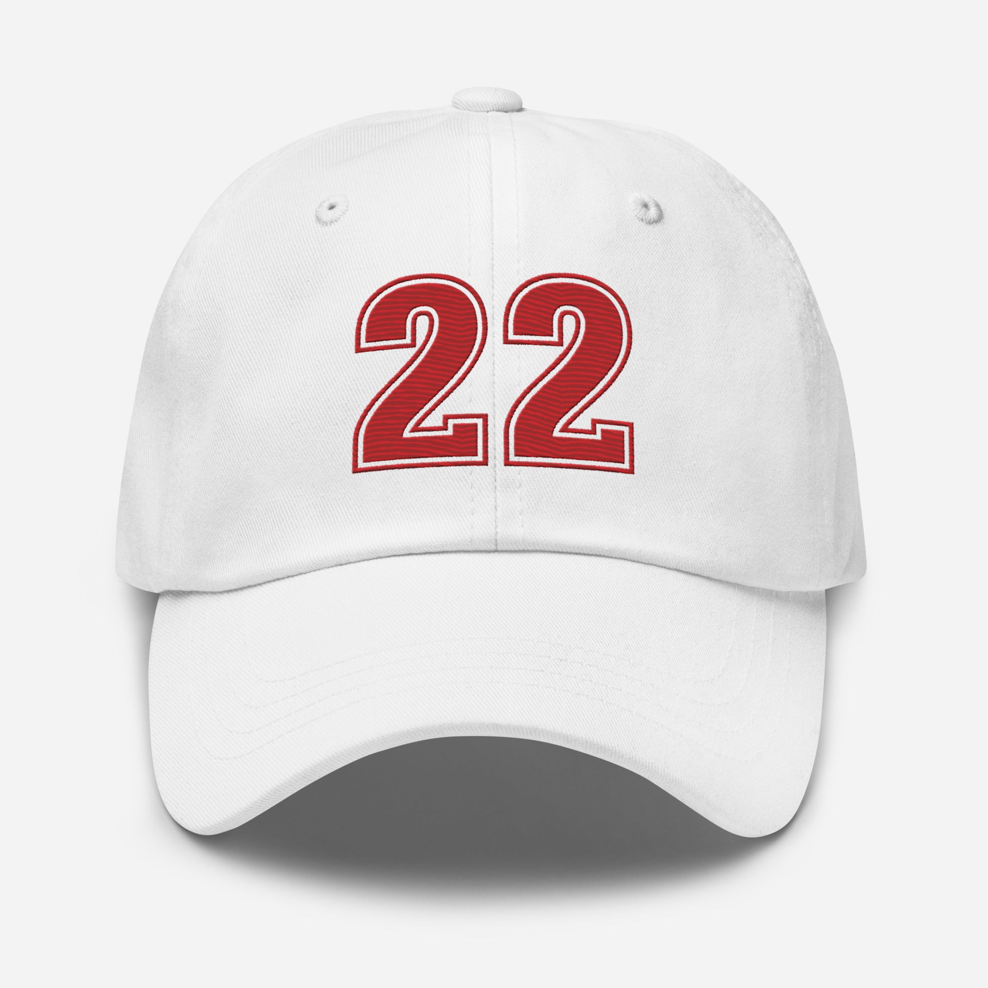White dad hat embroidered with number 22